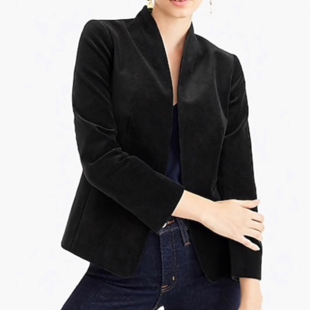 J.CREW Going Out Blazer Black Stretch Velvet Jacket Open Front 4 Career Coat EUC